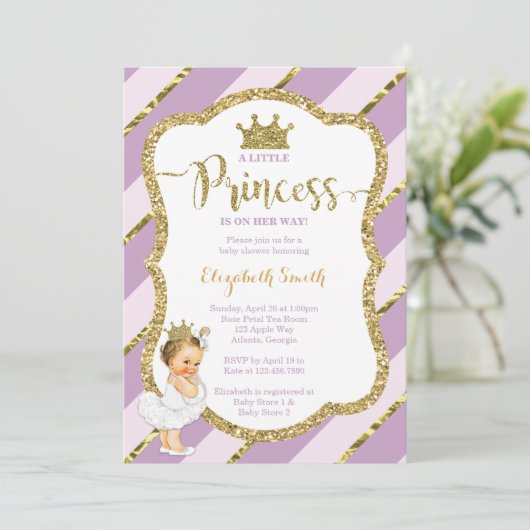 Little Princess Baby shower Invite, Faux Glitter Kaart (Staand voorkant)