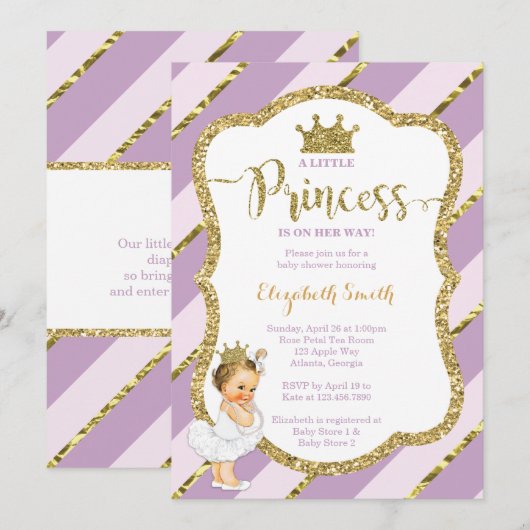 Little Princess Baby shower Invite, Faux Glitter Kaart (Voorkant / Achterkant)