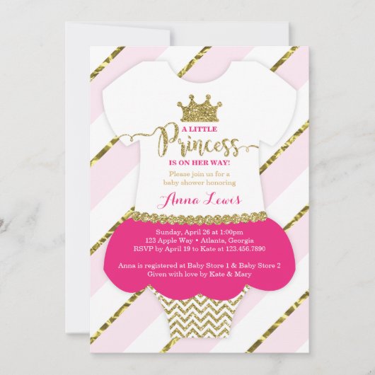 Little Princess Baby shower Invite, Faux Glitter Kaart (Voorkant)