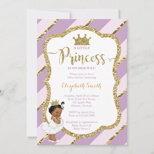Little Princess Baby shower Invite, Faux Glitter Kaart (Voorkant)