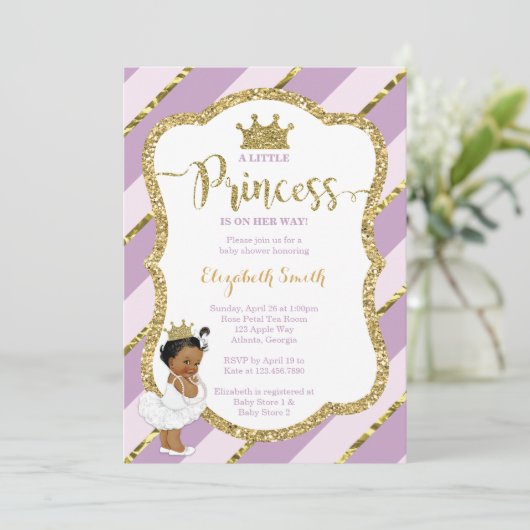 Little Princess Baby shower Invite, Faux Glitter Kaart (Staand voorkant)