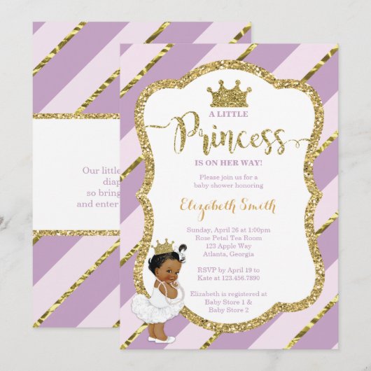 Little Princess Baby shower Invite, Faux Glitter Kaart (Voorkant / Achterkant)