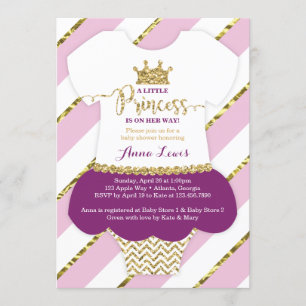 Little Princess Baby shower Invite, Faux Glitter Kaart
