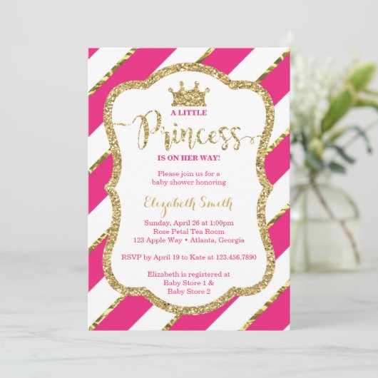 Little Princess Baby shower Invite, Faux Glitter Kaart (Staand voorkant)