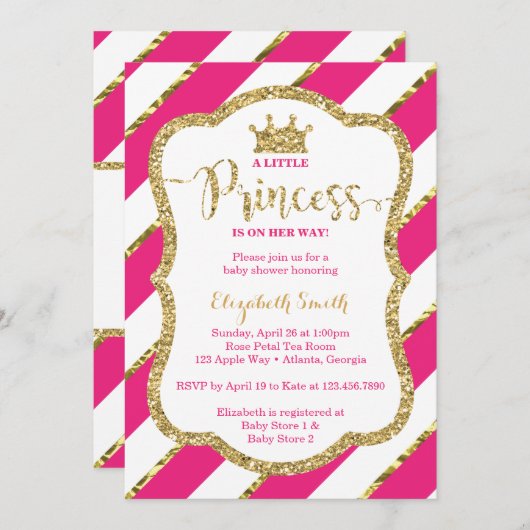 Little Princess Baby shower Invite, Faux Glitter Kaart (Voorkant / Achterkant)