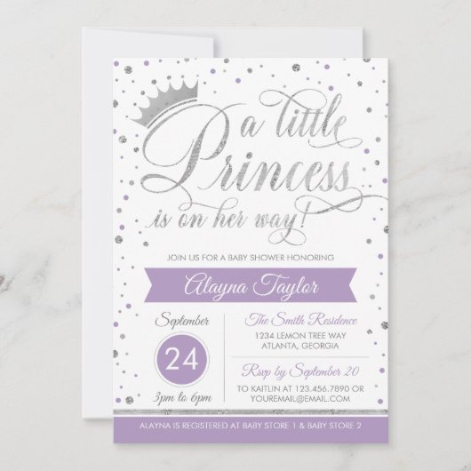 Little Princess Baby shower Invite, Faux Glitter Kaart (Voorkant)
