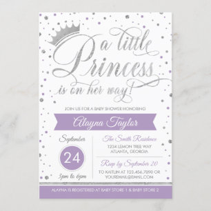 Little Princess Baby shower Invite, Faux Glitter Kaart