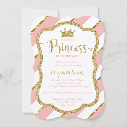Little Princess Baby shower Invite, Faux Glitter Kaart (Voorkant)