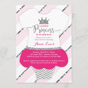 Little Princess Baby shower Invite, Faux Glitter Kaart