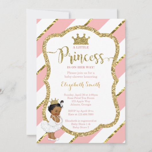 Little Princess Baby shower Invite, Faux Glitter Kaart (Voorkant)