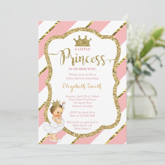 Little Princess Baby shower Invite, Faux Glitter Kaart (Staand voorkant)