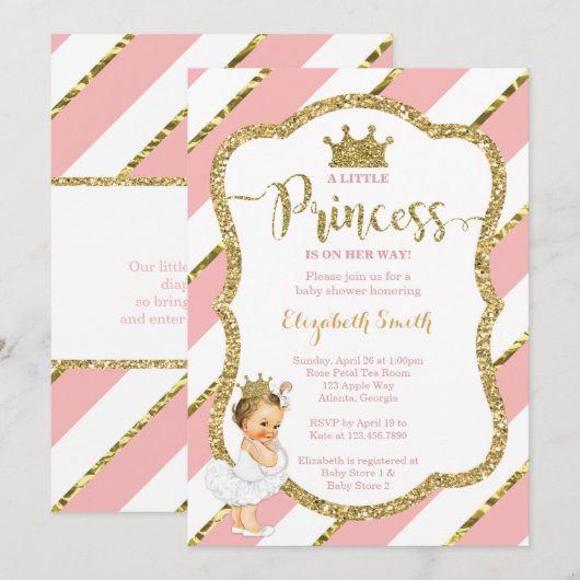 Little Princess Baby shower Invite, Faux Glitter Kaart (Voorkant / Achterkant)