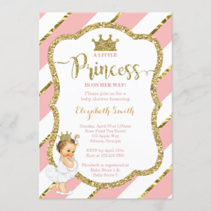 Little Princess Baby shower Invite, Faux Glitter Kaart