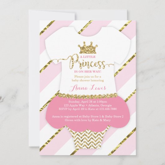 Little Princess Baby shower Invite, Faux Glitter Kaart (Voorkant)
