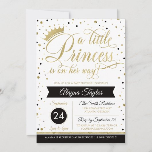 Little Princess Baby shower Invite, Faux Glitter Kaart (Voorkant)
