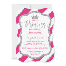 Little Princess Baby shower Invite, Faux Glitter