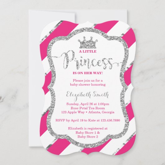 Little Princess Baby shower Invite, Faux Glitter Kaart (Voorkant)