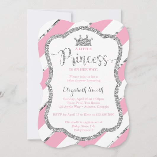 Little Princess Baby shower Invite, Faux Glitter Kaart (Voorkant)