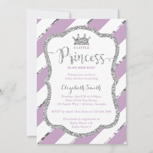 Little Princess Baby shower Invite, Faux Glitter Kaart (Voorkant)