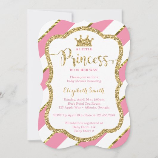 Little Princess Baby shower Invite, Faux Glitter Kaart (Voorkant)