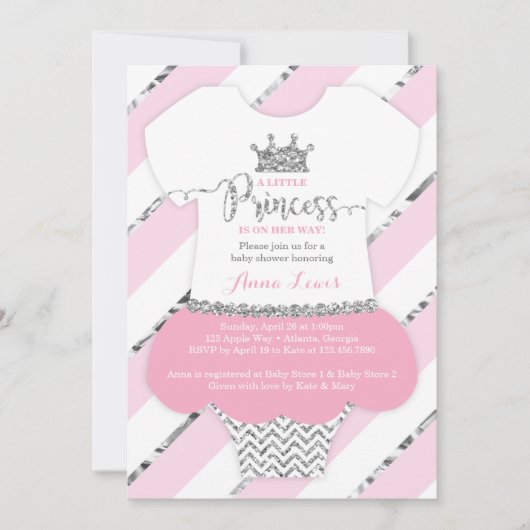 Little Princess Baby shower Invite, Faux Glitter Kaart (Voorkant)