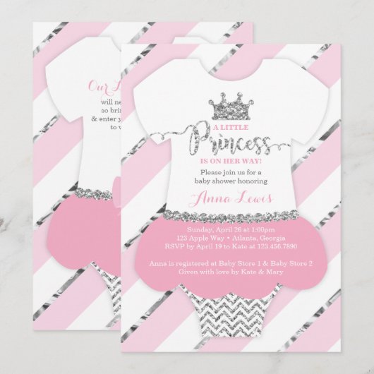 Little Princess Baby shower Invite, Faux Glitter Kaart (Voorkant / Achterkant)