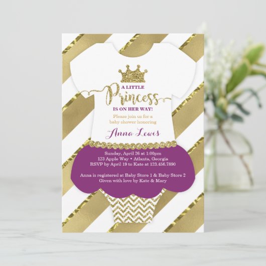 Little Princess Baby shower Invite, Faux Glitter Kaart (Staand voorkant)