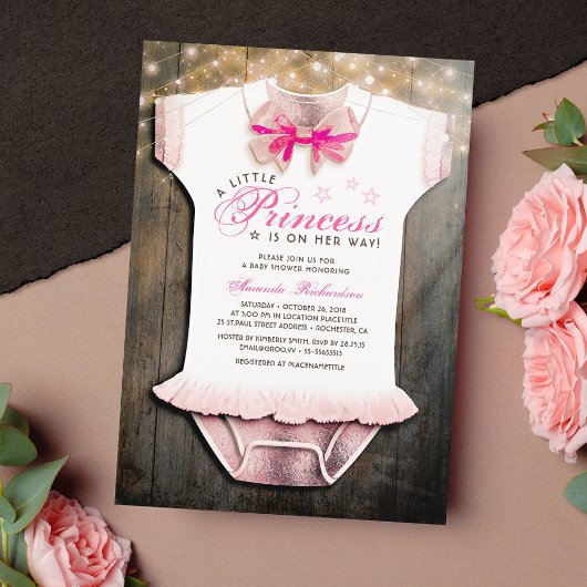 Little Princess Baby shower | Rustisch | Roos Gold Kaart