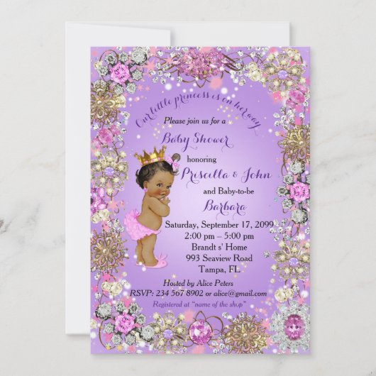 Little Princess Baby shower Uitnodiging, paarse Go Kaart (Voorkant)