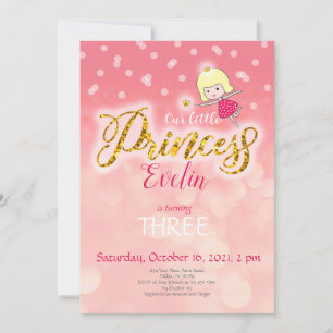 Little Princess Birthday Invitation, Girl Birthday Kaart