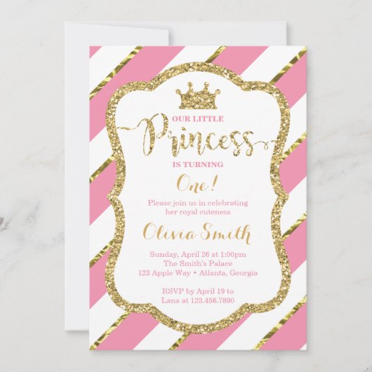 Little Princess Birthday Invitation in Pink & Gold Kaart (Voorkant)
