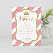 Little Princess Birthday Invitation in Pink & Gold Kaart (Staand voorkant)