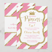 Little Princess Birthday Invitation in Pink & Gold Kaart (Voorkant / Achterkant)