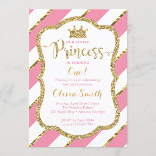 Little Princess Birthday Invitation in Pink & Gold Kaart