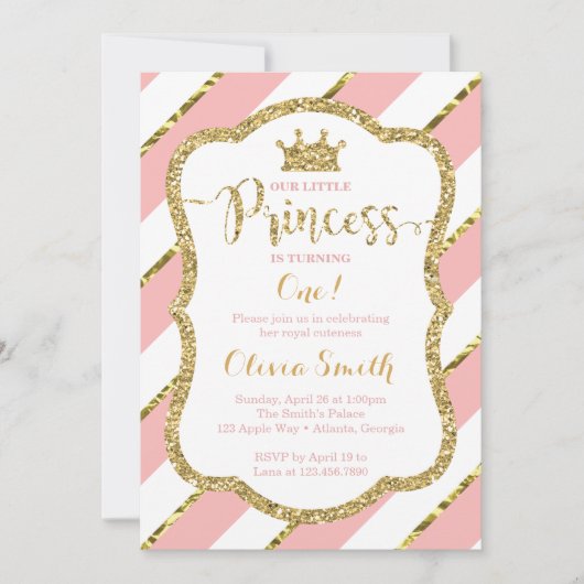 Little Princess Birthday Invitation in Pink & Gold Kaart (Voorkant)