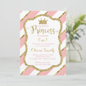 Little Princess Birthday Invitation in Pink & Gold Kaart (Staand voorkant)