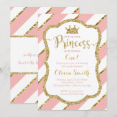 Little Princess Birthday Invitation in Pink & Gold Kaart (Voorkant / Achterkant)