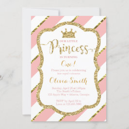 Little Princess Birthday Invitation in Pink & Gold Kaart