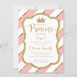 Little Princess Birthday Invitation in Pink & Gold Kaart