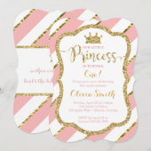 Little Princess Birthday Invitation in Pink & Gold Kaart (Voorkant / Achterkant)
