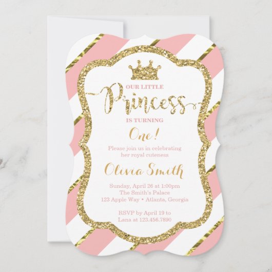 Little Princess Birthday Invitation in Pink & Gold Kaart (Voorkant)