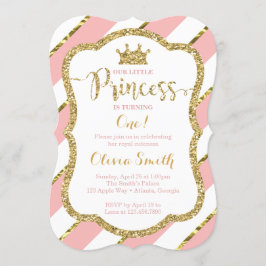 Little Princess Birthday Invitation in Pink & Gold Kaart