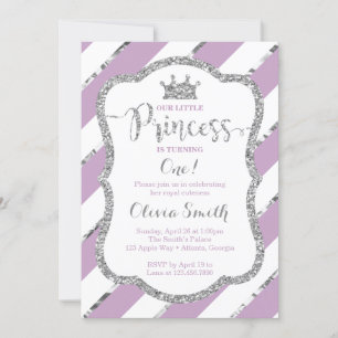 Little Princess Birthday Invitation Paars Silver Kaart