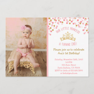 Little Princess Birthday Invitation- Pink and Gold Kaart