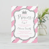 Little Princess Birthday Invitation Pink & Silver Kaart (Staand voorkant)