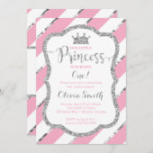Little Princess Birthday Invitation Pink & Silver Kaart (Voorkant / Achterkant)