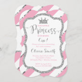 Little Princess Birthday Invitation Pink & Silver Kaart (Voorkant / Achterkant)