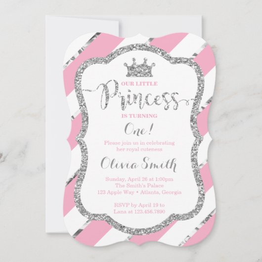 Little Princess Birthday Invitation Pink & Silver Kaart (Voorkant)