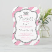 Little Princess Birthday Invitation Pink & Silver Kaart (Staand voorkant)