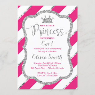 Little Princess Birthday Invitation roze Silver Kaart